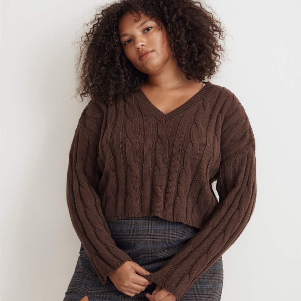Madewell Cable-Knit V-Neck Crop Sweater
